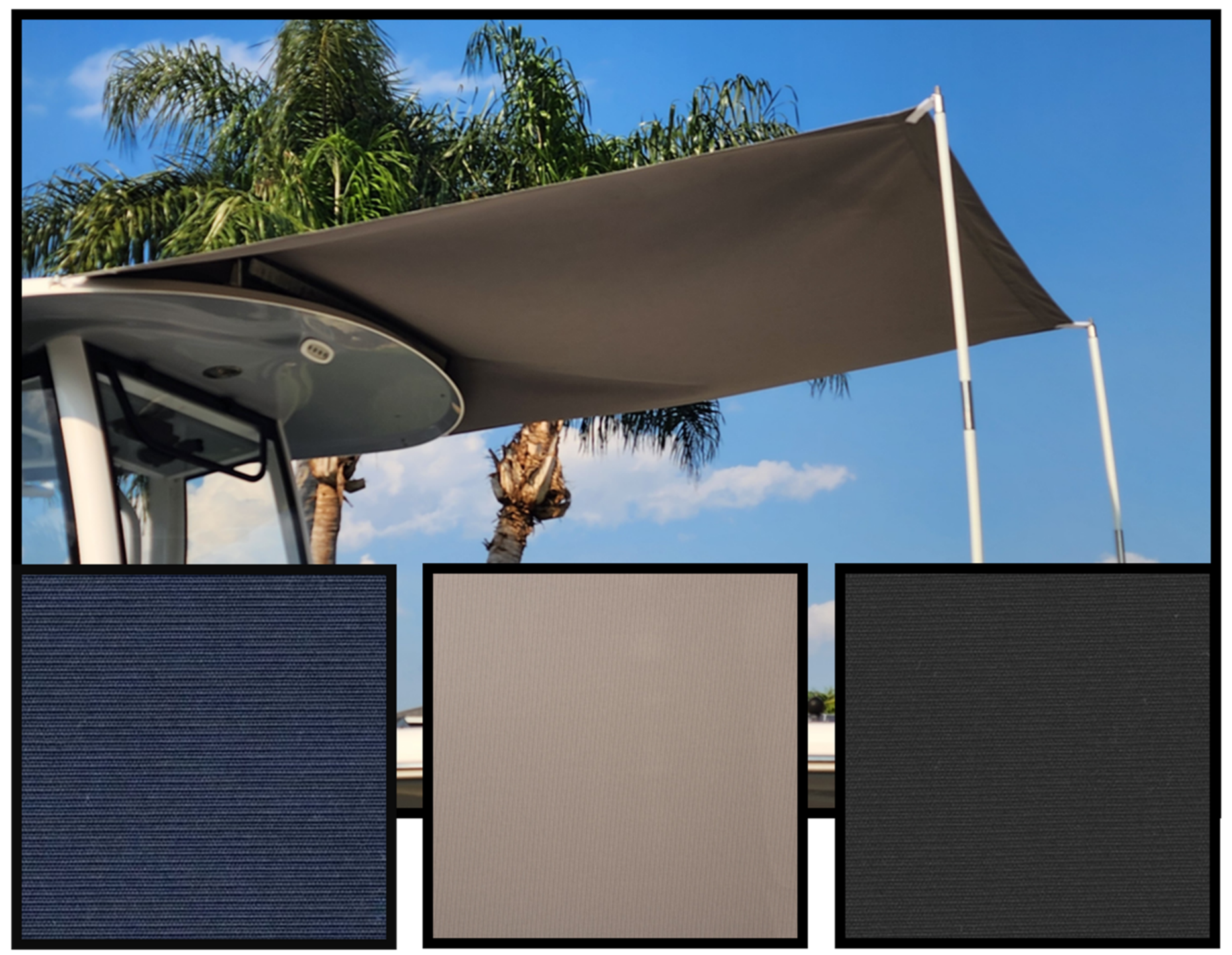 BOW or AFT Canvas Sunshade WeatherMax 80 BLACK by FirePole Marine